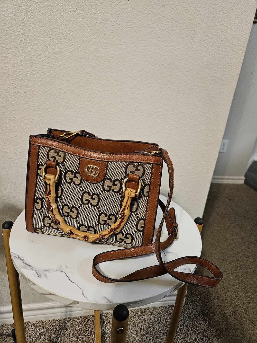 Gucci Brown GG Canvas Bamboo-Handle Shoulder Bag
